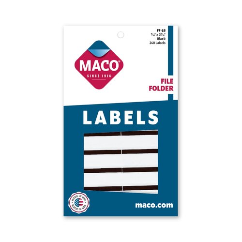 MACO Black File Folder Labels, 9/16 x 3-7/16 Inches, 248 Per Box (FF-L8)