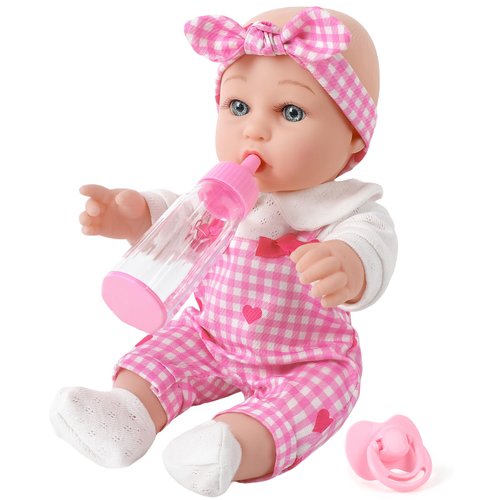 DONTNO 12'' Baby Doll with Clothes and Accessories, Newborn Baby Doll Includes Feeding Bottle,First Baby Dolls for Toddlers 36 Months and Up