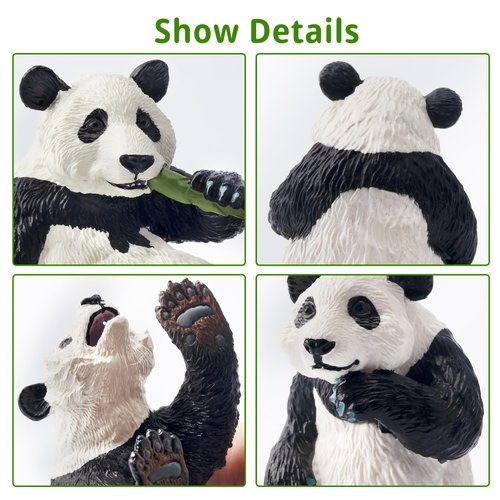 Toymany 6PCS Panda Figurines Toy, Plastic Jungle Panda Animal Figurine Family Set with Bamboo & Baby Pandas, Cake Topper Gift Panda Diorama Habitat Project Supplie for Kids