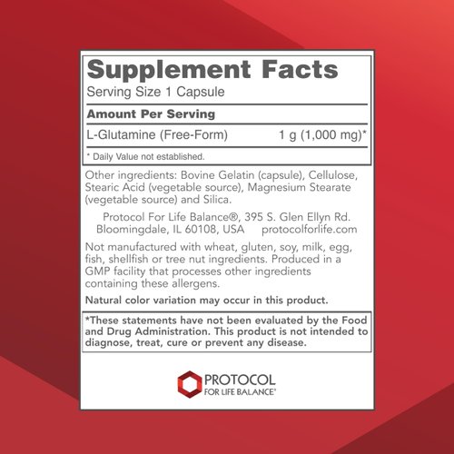 Protocol L-Glutamine 1000mg - Amino Acid - Muscle Tissue, Gut Health, Immune Health - 120 Veg Caps