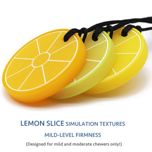 Xtra Tough Lemon Sensory Chew Necklace - Chewing Necklace Teething Necklace Teether Necklace Chew Toys for Kids, Boys or Girls - Teething Toys Designed for Chewing, Autism Sensory Teether Toy (3 Pack)
