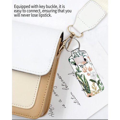 KLLRO RUO Chapstick Holder Keychain Fashion Lipstick Sleeve Lip Balm Portable Pocket Lip Gloss Tube Holder Clip-on Makeup Travel Accessories - Green Leaf Eucalyptus Floral