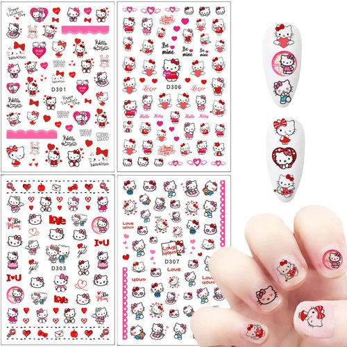 10 Sheets Valentines Nail Art Stickers Cute Nail Stickers 3D Self-Adhesive Cute Heart Nail Art Design Kawaii Nails Supplies Cartoon Nail Decals for Women Girls DIY Manicure Chrams