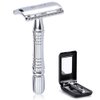 BAILI Classic 3-Piece Double Edge Safety Razor Wet Shaving for Men Women with Platinum Blade and Mirrored Travel Case BD176