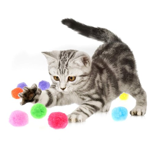 UEETEK 160PCS Cat Toys Assorted Color Soft Cat Toy Balls Kitten Toys Pompon Balls (Mix Color)