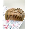 Sitronugras Pocket Size Green Sandalwood Hair Comb，No Static Natural Hair Comb – Fine Tooth Wooden Comb for Women Kids with Flower carved 2pcs with free pouch