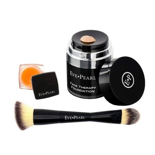 EVE PEARL Face and Lip Therapy Full Coverage Foundation With Lipcare Dry Lips Moisturizing And Dual Contour Blender Brush Must Have Makeup Kit (Light)