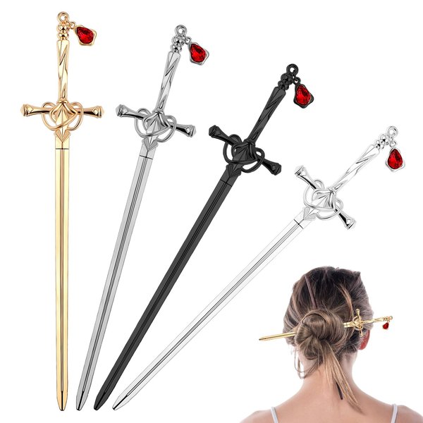 Mabor 4PCS Ancient Style Sword Hair Pin Chopsticks for Long Hair Chinese Hair Bun Hair Sticks Chinese Style Accessories for Women Girls Gifts