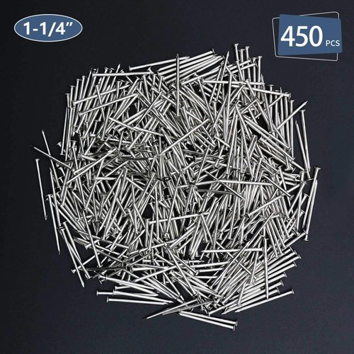 450pcs Hardware Nails, 1-1/4‘’ × 16 Ga Nickel Plated Hanging Nails, Flat Head Nails, Hanging Picture Nails, Wood Nails, Roofing Nails, Wall Nails (1-1/4 in)