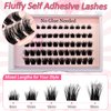 Self Adhesive Lash Clusters Kit Flu-ffy 8-16mm No Glue Lashes Press On Lashes, 60 Pcs Glueless DIY Eyelash Extensions Kit Pre Bonded Lash Clusters with Eyelash Curler and Lash Tweezers(No Glue HG04)