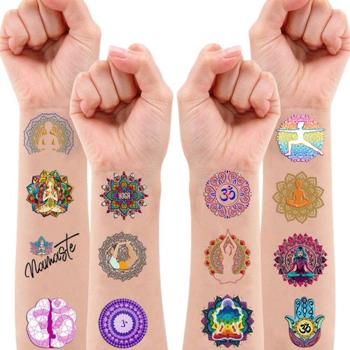 100 PCS Yoga Day Temporary Tattoos Themed Birthday Party Decorations Favors Supplies Decor Aesthetic Art Mandala Flowers Fitness Tattoo Stickers Gifts for Game Boys Girls Class School Prizes Carnival