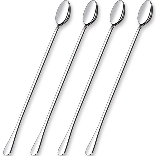 GLAMFIELDS 12-Inch Long Handle Mixing Spoons, Iced Teaspoons, Ice Cream Spoon, Stainless Steel Cocktail Stirring Spoons, Set of 4