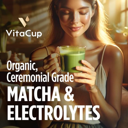 VitaCup Hydration Matcha Instant Packets, for Natural Energy and Detox, w/Electrolytes, Ceremonial Grade Organic Matcha, Coconut Water, Pink Himalayan Salt, Magnesium, in Single Serve Sticks, 10 Ct