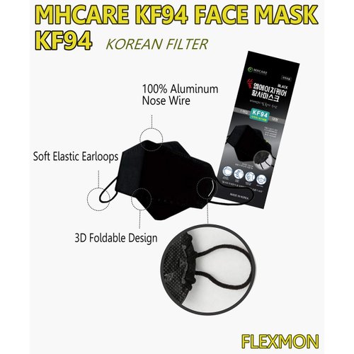 (Pack of 30) Korea Black Disposable KF94- Face Mask, Unisex, 4-Layer Filters Breathable Comfortable, Adjustable Strap, Nose Mouth Covering Dust Mask Made in Korea.
