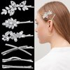 REDANHA 6 Pieces Delicate Bridal Hair Clips, Rhinestone Leaf Wedding Hair Pins, Crystal Bobby Pins, Silver Elegant Hairpins Jewelry Accessories Barrette for Brides Bridesmaids Flower Girls