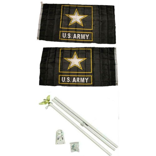 Army Star 3'x5' Polyester 2 Ply Double Sided Flag With 6' White Flag Pole Kit With Eagle Topper