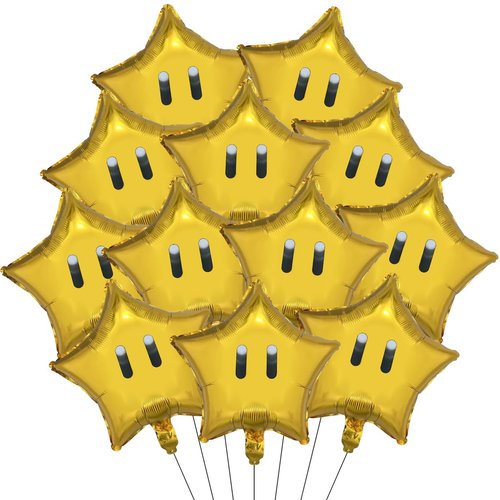 12PCS Star Foil Balloons Super Gold Coin Star Balloons Yellow Star Balloons Kids Birthday Party D...