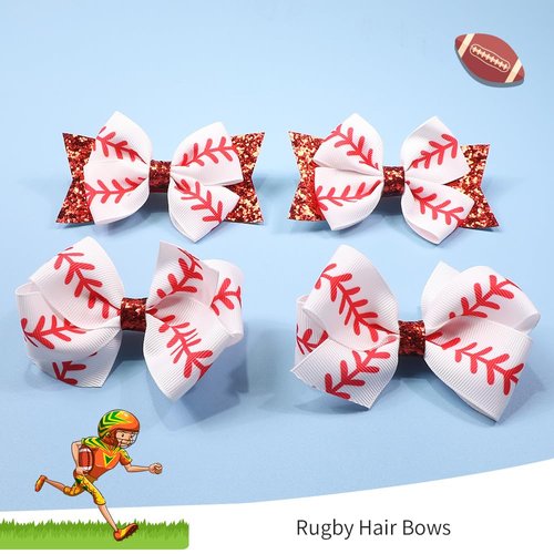 Baseball Hair Clips Bow Sports Bow Hair Barrettes Clips Girls Baseball Bow Hair Pin BBG65 (B4-Set 4 Pcs)