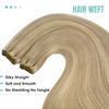YoungSee Weft Hair Extensions Highlight Sew in Human Hair Extensions Blonde Highlight Human Hair Weft Extensions Dark Ash Blonde Highlighted Light Blonde Full Head Set Weft Extensions 16Inch 100G