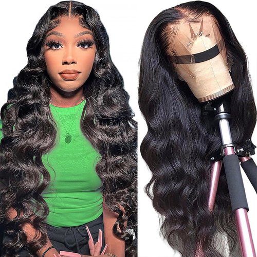 13x4 Body Wave Lace Front Wigs Human Hair Pre Plucked With Baby Hair 180% Density Glueless Brazilian Virgin Human Hair Wigs For Women 13x4 HD Transparent Lace Front Wigs With Natural Black 20Inch