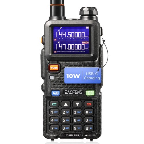 BAOFENG UV-5RM Plus 10W Ham Radio, Dual Band Two Way Radio, UHF VHF NOAA FM AM(Airband) 1.25M Receiver, Long Range Rechargeable Handheld Walkie Talkies, 2500mAh Battery USB-C Port, Chirp Compatible
