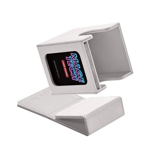 Mage Tech Commander Deck Box Lite - Card Display with Mini Snap Card Holder & Removable Cover, Fits 100+ Single-Sleeved Cards, Ideal for MTG, PTCG, OPCG, SWU & More (White)