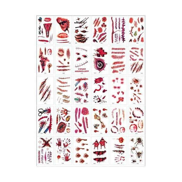 DNHCLL 30 Sheets Halloween Temporary Tattoo Stickers, Punk Style, Waterproof, Safe, Easy to Apply, Suitable for All Ages