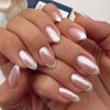 YOSOMMK French Tip Chrome Press on Nails Almond Medium Fake Nails with Mirror Designs Glossy Glue on Acrylic Nails Nude Full Cover False Nails for Women