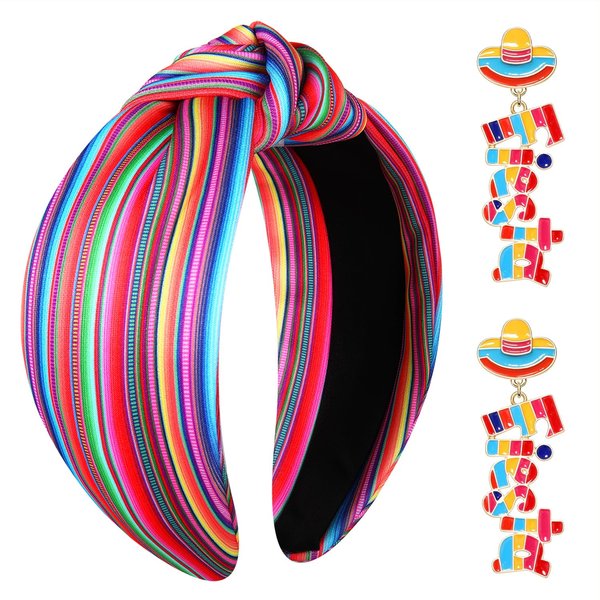 YAHPERN Mexican Headband for Women Cinco De Mayo Headband Fiesta Pinata Cactus Sombrero Chili Knotted Headband Wide Top Knot Headband Mexican Holiday Hair Accessory Party Favors Gifts
