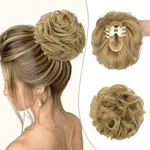 Wodelanle Claw Clip Messy Bun Hair Piece Wavy Hair Bun Curly Messy Bun Hair Piece Synthetic Tousl...