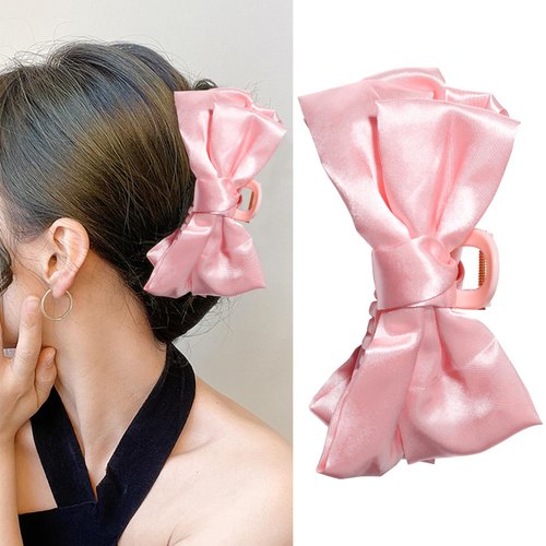 Pink Bow Hair Clip Girls Hair Bows Clips Premium Satin Bow Hair Claw Clip Nonslip Bow-Knot Hair Jaw Clips for Women Girl Birthday Halloween Christmas Hair Accessories (pink)