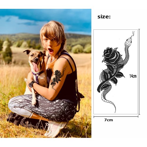 10 Sheets Realistic Snake Temporary Tattoo stickers for Women Men, Fake Snake Tattoo Stickers for Adults Girl’s Arm Body, Black Serpent Peony Floral Kids.