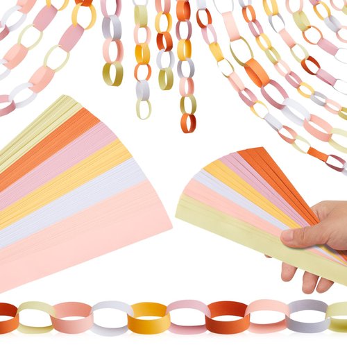 Lincia 600 Sheet Valentine Paper Chain Garland Construction Paper DIY Groovy Paper Chain Strip 114 Feet Total Length 1 x 8 Inch Assorted Colored Paper with 2 Roll Double Sided Tape(Fresh Color)
