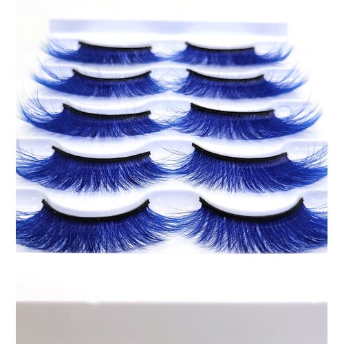 MISSLADY Colored Lashes 3D Faux Mink Blue False Eyelashes Blue Lashes Strips (FM-305, 14-20mm, Blue, 5 Pairs)