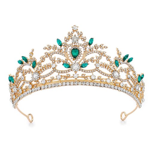 Foyte Baroque Queen Crown Wedding Rhinestone Tiara Gold Bride Crystal Hair Accessories Princess Gemstones Headband Crowns for Women (green rhinestone)