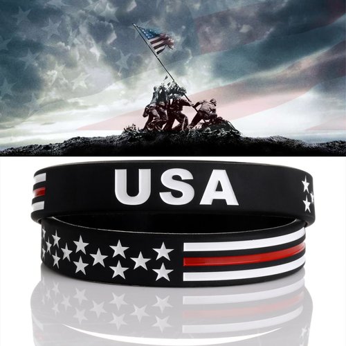 MedusaX "Power of Faith USA Thin Red Line American Flag Bracelet Silicone Rubber Wristbands Americanism Partriotic Spirit Sports (Unisex)