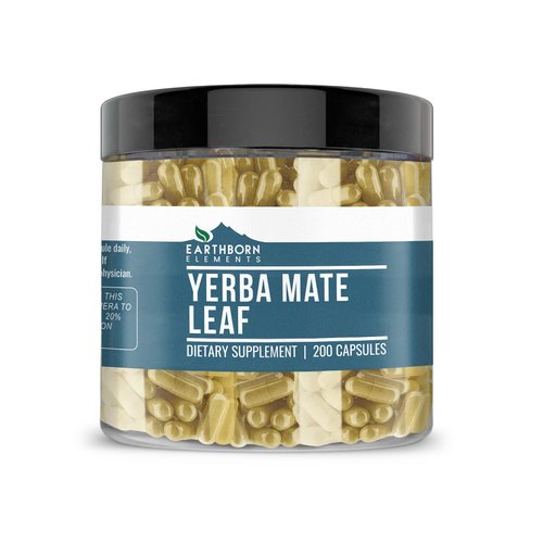 Earthborn Elements Yerba Mate Leaf 200 Capsules, Pure & Undiluted, No Additives