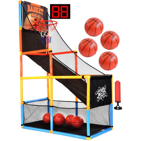 Kiddie Play Toy Basketball Hoop Arcade Game Set with Electronic Scoreboard | with 4 Balls & Air Pump, Indoor Outdoors Sports Toys for Kids