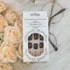 Short Press on Nails Coffee-Brown Square Fake Nails Gold Foil Leaves Designs Acrylic Nails Glossy Light Coffee Fall Nails Minimalist Style Glue on Nails Short Nails for Women Girls Autumn Nails
