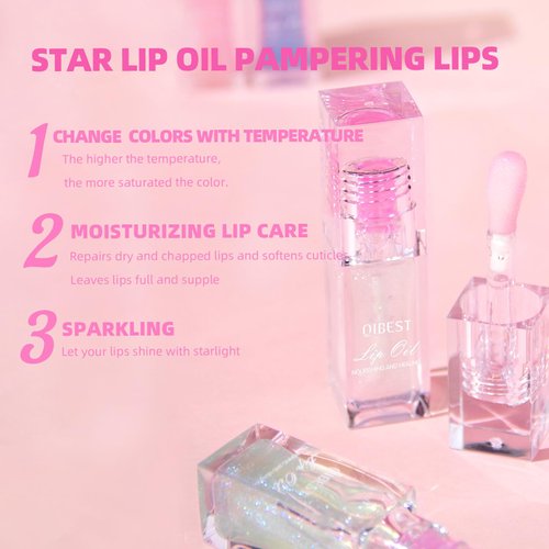 Hydrating Shimmer Lip Glow Oil, Color Changing Tint, Moisturizing Lip Oil, Glossy Transparent Plumping Lip Gloss, Tinted Lip Oil for Lip Care 0.23 OZ #Q2394-06