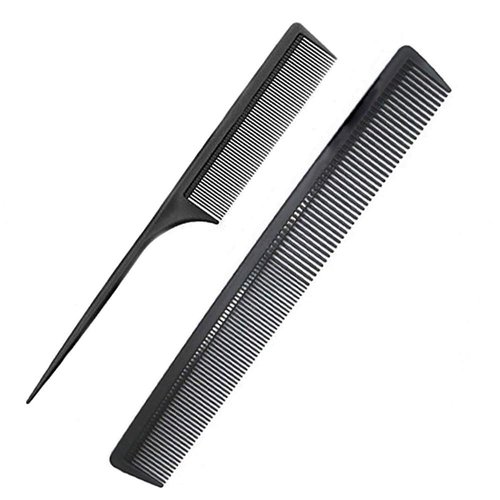 2Pcs Black Professional Teasing Comb, Fine and Wide Tooth Hair Barber Comb, Black Carbon Fiber Cutting/Styling/Hairdressing Comb For Men and Woman All Hair Types Styling Tools and Appliances