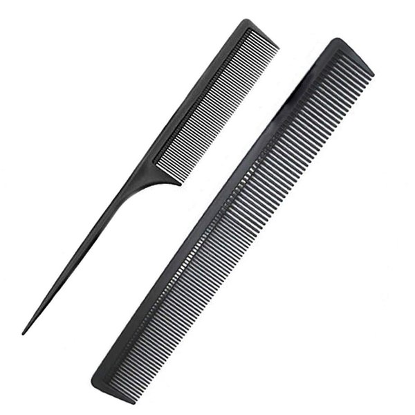 2Pcs Black Professional Teasing Comb, Fine and Wide Tooth Hair Barber Comb, Black Carbon Fiber Cutting/Styling/Hairdressing Comb For Men and Woman All Hair Types Styling Tools and Appliances