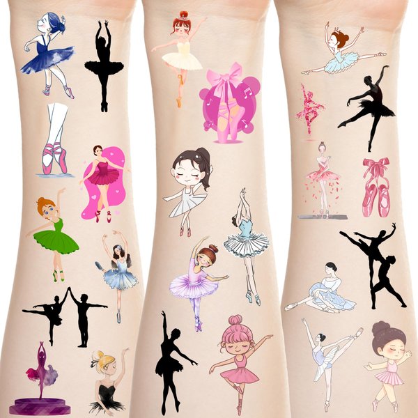 BignzwUra 300 Ballet Dance Tattoos Temporary Stickers Dacing Dance Movements Ballerina Baby Shower First 21st Birthday Party Decorations Supplies Tattoos Temporary(24 Sheets)