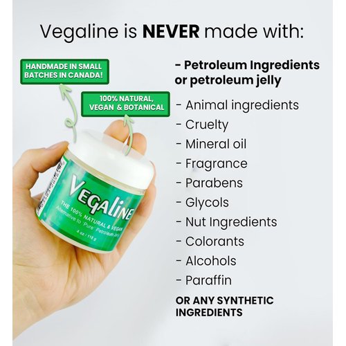 Vegaline - 100% Natural, Vegan & Hypoallergenic Alternative to Petroleum Jelly - Lips, Hands, Baby, Makeup Remover and More (4 oz)