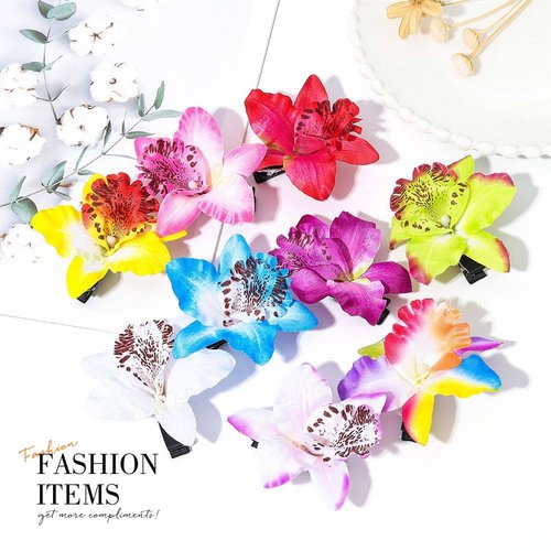 Bartosi Hawaiian Flower Hair Clips Orchid Flower Hair Barrettes Beach Floral Hair Pieces Hair Accessories for Women and Girls (Pack of 9)