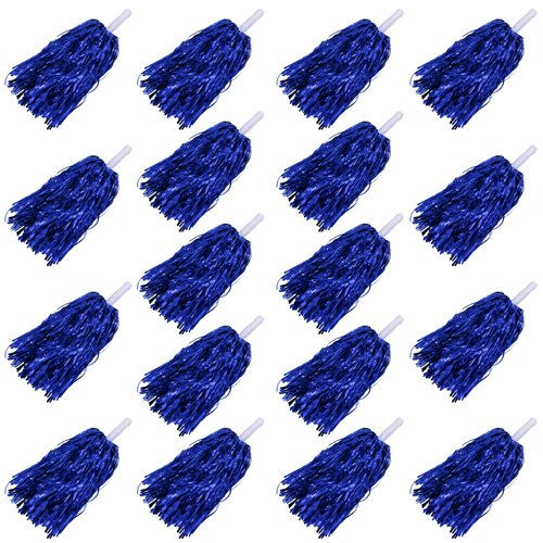 18PCS Cheerleading Pom Poms Metallic Foil Plastic Pom Poms with Baton Handle for Game Sports Squads Dancing Party Football Basketball Club Spirit Sports Stage Performance Celebration (Blue)
