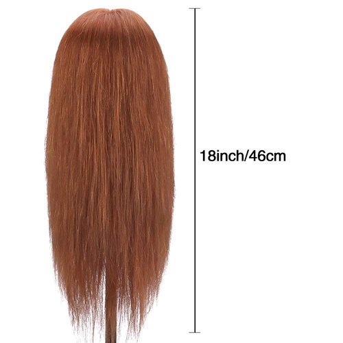 Mannequin Head with 100% Human Hair, TopDirect 18" Dark Brown Real Hair Cosmetology Mannequin Head Hair Styling Hairdressing Practice Training Doll Head with Clamp Holder and Tools
