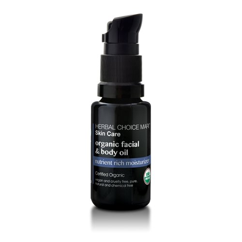 Nature's Brands Organic Facial & Body Oil by Herbal Choice Mari (0.5 Fl Oz Glass Bottle) - No Toxic Synthetic Chemicals - TSA-Approved Travel Size