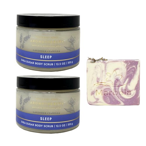 Bath & Body Works Aromatherapy Sleep Lavender + Vanilla 2 Pack Shea Sugar Body Scrub Set with a Lavender Dream Bar Soap - Full Size