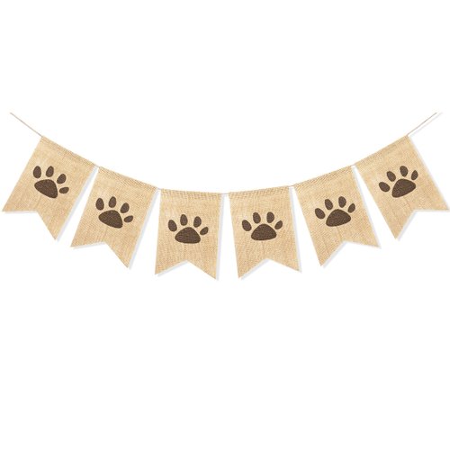 Uniwish Dog Paw Print Banner Puppy Animal Theme Birthday Party Decorations, Rustic Burlap Bunting Pet Party Supplies Garland Photo Props